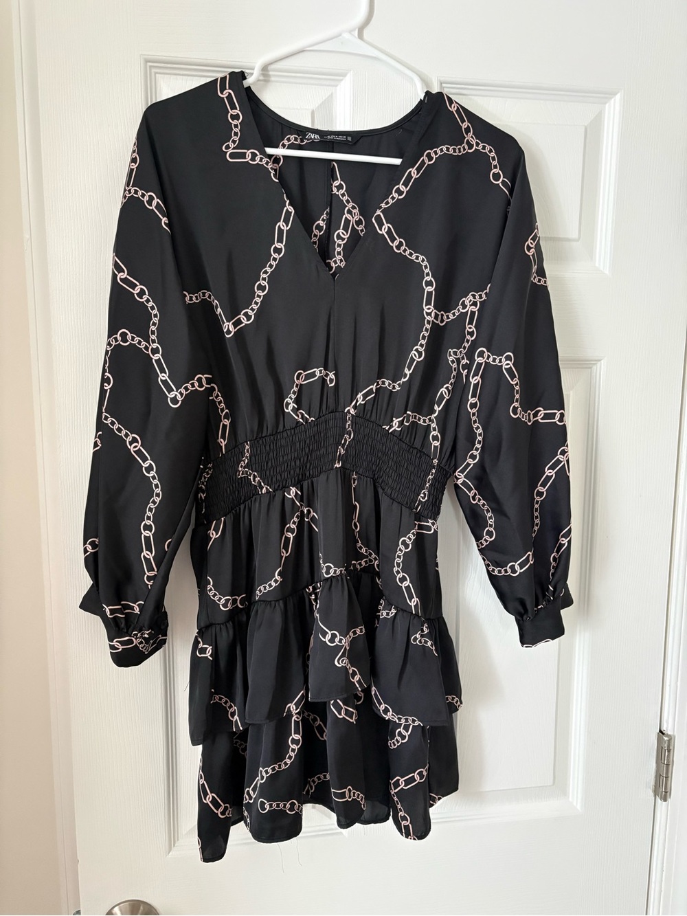 Zara Black Chain-Print Ruffle Mini Dress - Picture 2 of 4